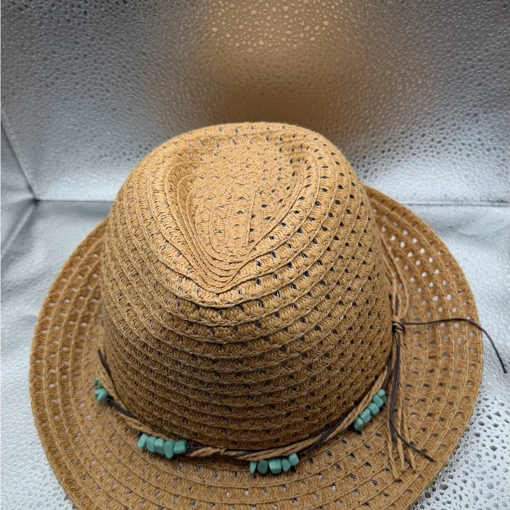 Stylish Brown Woven Hat with Beaded Accent